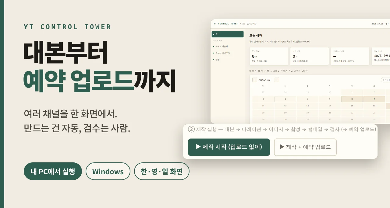 YT Control Tower — 대본부터 예약 업로드까지